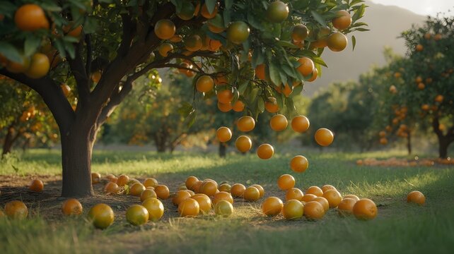 Oranges fall on tree , many oranges fall on tree , tree , orrange