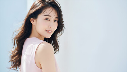 自然光で微笑む若い女性の爽やかポートレート