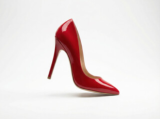 Elegant red patent leather stiletto heel shoe isolated on a white background
