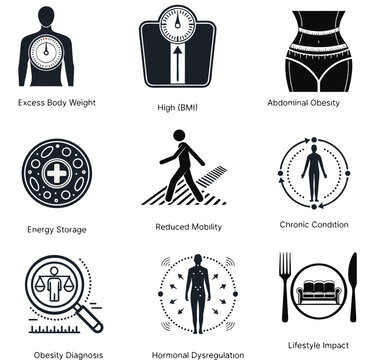 Obesity Vector Icon Minimalist Black Metabolic Chronic Condition , transparent background