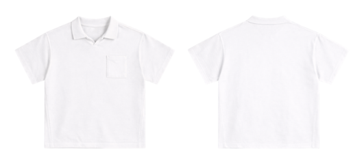 Blank White Polo Shirt Mockup, Front and Back Views, Isolated on Transparent Background