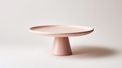 Minimalist pink ceramic cake stand on a light grey background