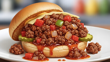 delicious burger with abundant stir-fried meat filling