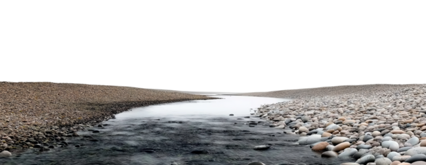 Winding River Through Pebble Shores Under Black Sky isolated on a transparent background