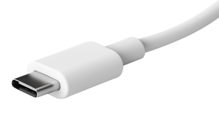 White USB Type C Connector Cable End graphic isolated on a transparent background