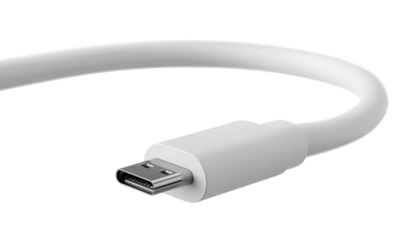 White USB Type C Cable Curled USB Type C technology isolated on a transparent background