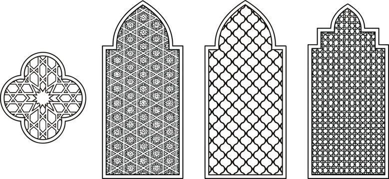 Islamic geometric window panels SVG bundle with arabesque patterns, decorative lattice screens, mandala ornaments, laser cut templates