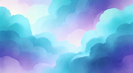 Fototapeta premium Artistic wallpaper pattern of colorful gradient clouds in turquoise and violet hues, smooth transiti