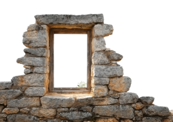 Ancient Stone Wall With Empty Window Frame ruin architecture isolated on a transparent background