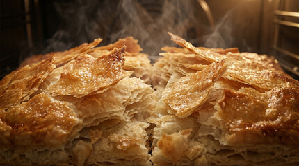 Delicious Pain au Chocolat, Freshly Baked and Steaming Hot, Golden Brown Layers in a Warm Oven