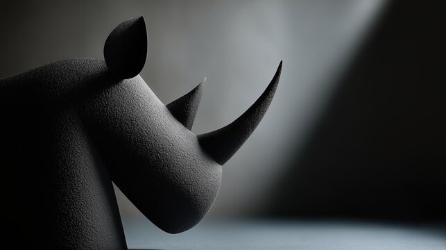 Silhouette de rhinoc&eacute;ros en noir et blanc avec cornes pro&eacute;minentes