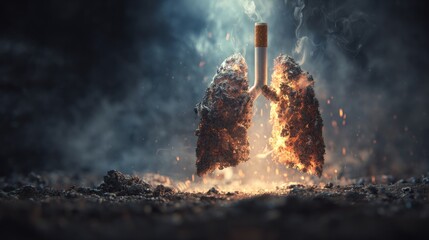 Lungs being supported by a cigarette. Concept of lung cancer from smoking