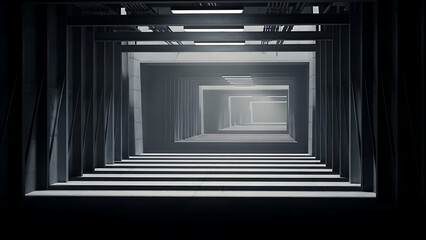 Abstract dark tunnel with light at the end, representing hope and future.