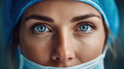 Fototapeta premium Close-up of a healthcare professional's eyes, focused and determined.