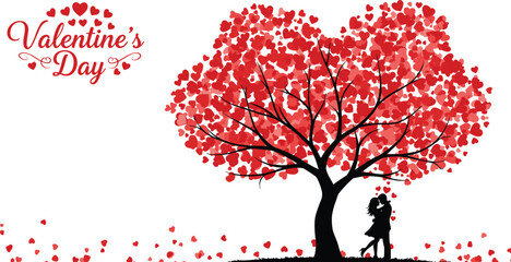 valentine love romance couple silhouette tree hearts passion affection relationship wedding engagement dating together celebration romantic fantasy illustration vector
