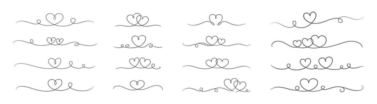 Romantic heart flourish decorative vector line art illustration love border ornament swirl calligraphy frame graphic design on transparent background