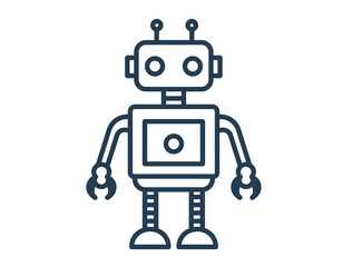 Friendly blue robot toy standing upright with round head and claw hands