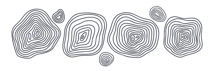 Set of wood rings or topographic map hand drawn irregular lines texture. Wood tree topographic abstract lines collection flat style design vector illustration contour isolated pattern design. © LanaSham