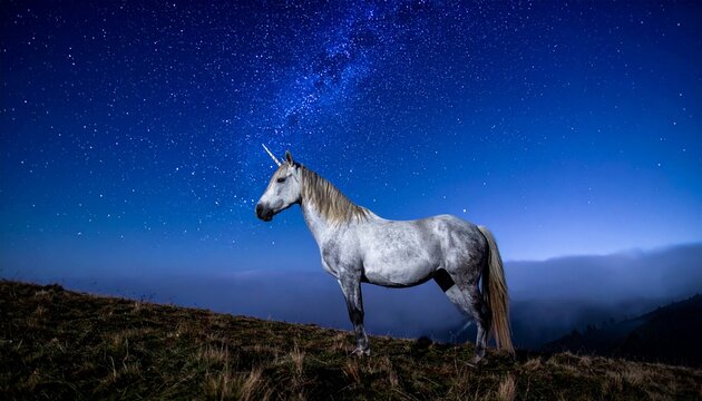 Majest&auml;tisches Einhorn unter funkelndem Sternenhimmel