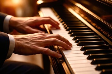 Fototapeta premium A person is playing a piano with their hands
