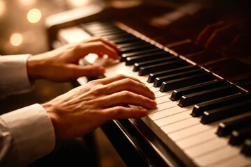 Obraz premium A person is playing a piano with their hands