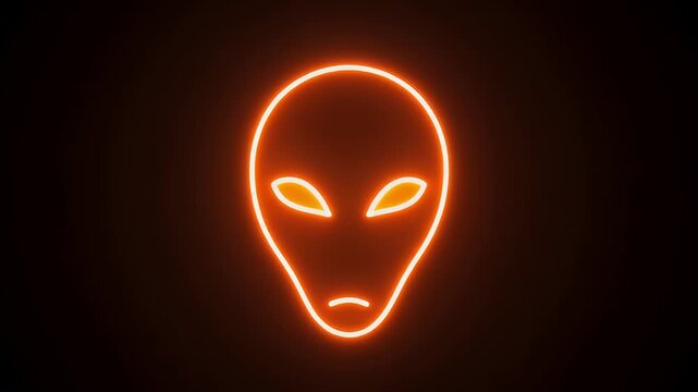 Glowing Neon Alien Head Icon Against a Dark Background