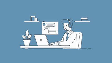 Man Working on Laptop at Desk.