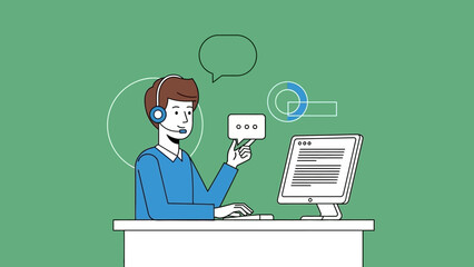 Customer Service Representative Working on Computer.