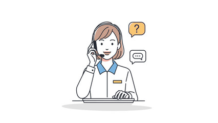 Woman Talking on Phone at Desk.