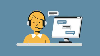 Customer Support Representative Working on Computer.