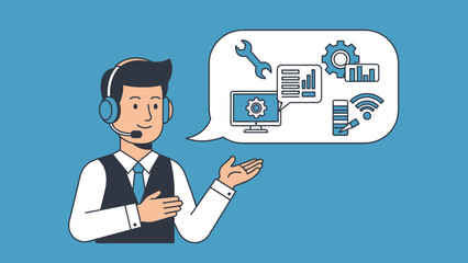 Man Wearing Headset Explaining Technology Concept.