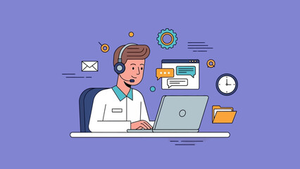 Customer Service Representative Working on Laptop.