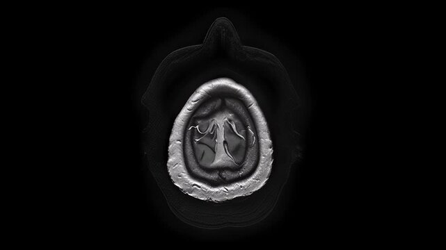 MRI of the Brain with Contrast Agent. (Not AI!) The result of a layer-by-layer medical scan of the human brain, demonstrating the high-tech nature of the process