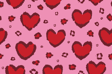 Seamless pink background with hand drawn red hearts valentine pattern