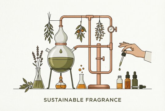 Innovative distillation process for sustainable fragrance extraction utilizing botanical essences and precise temperature control in a laboratory environment