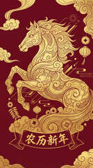 Fototapeta premium Golden Horse in Auspicious Clouds: Traditional Chinese New Year Wall Art