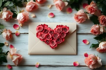 A handwritten note is featured in the center, adorned with a heart-shaped arrangement of colorful tulips. Pink tulips encircle the note, adding charm to the floral display