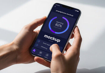 Two hands holding a smartphone mockup