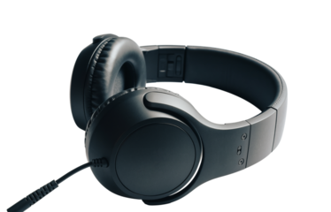 Black Over- Ear Headphones with Audio Jack on a Black Background sound music