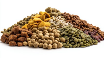 Colorful assortment of mixed nuts and seeds piled together.