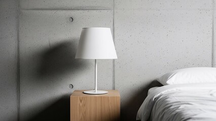 Modern Bedside Lamp on Wooden Table.