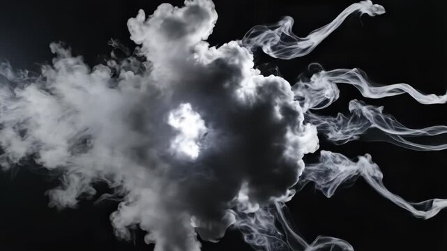 A large cloud of smoke illuminated from behind on a dark background 4k video