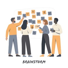Modern Corporate Illustration of Collaborative Team Brainstorming with Sticky Notes