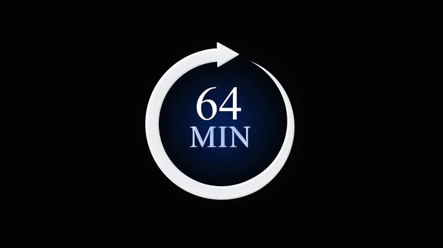 Circular arrow with number 64 and M in the center on a dark background circle sixty four