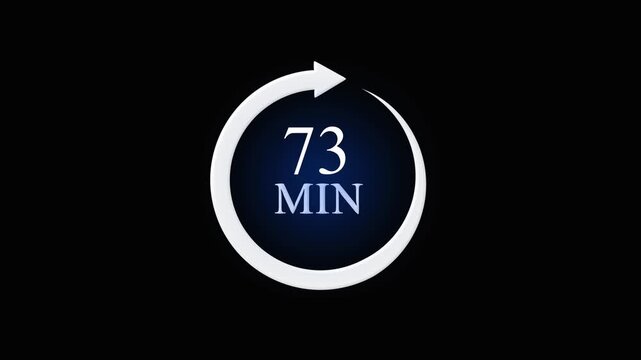 White Circular Arrow with Number 73 and Letter M on Dark Blue Gradient Background circle