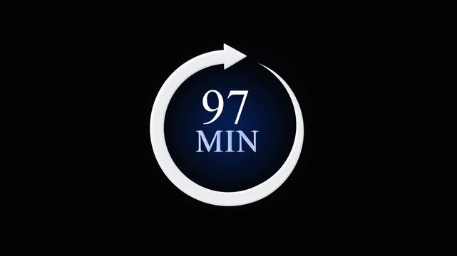 White circular arrow with number 97 and M against dark blue gradient background ninety seven numeral