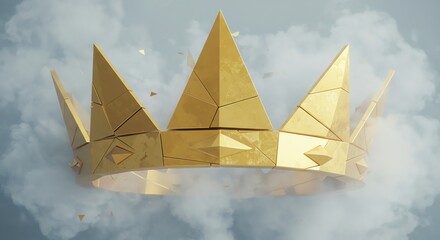 Golden crown floating on cloudy background