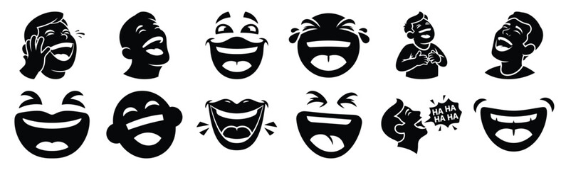 Set of cartoon laugh silhouette art. Funny large pack of vector silhouette design and isolated on white background