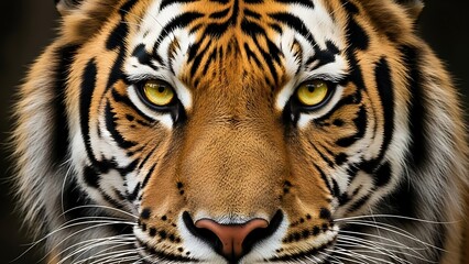 Obraz premium Hyper-realistic tiger face close-up, intense eyes, orange and black stripes, cinematic lighting, ultra sharp focus, wildlife photography