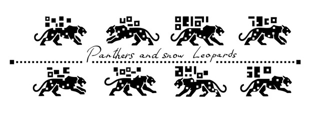 Snow leopard panther lion predator similar to QR code, barcode © Anatoly Shapoval